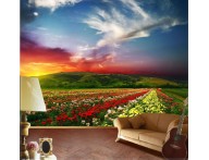 PAINEL CAMINHO - PAISAGEM DE FLORES - PÔR DO SOL - PAINEL 3D DECORAÇÃO PRA SALAS, QUARTO